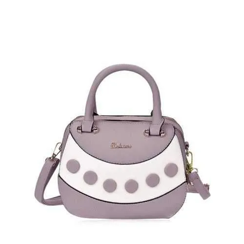Textured Leather Polka Dot Handbag - Purple