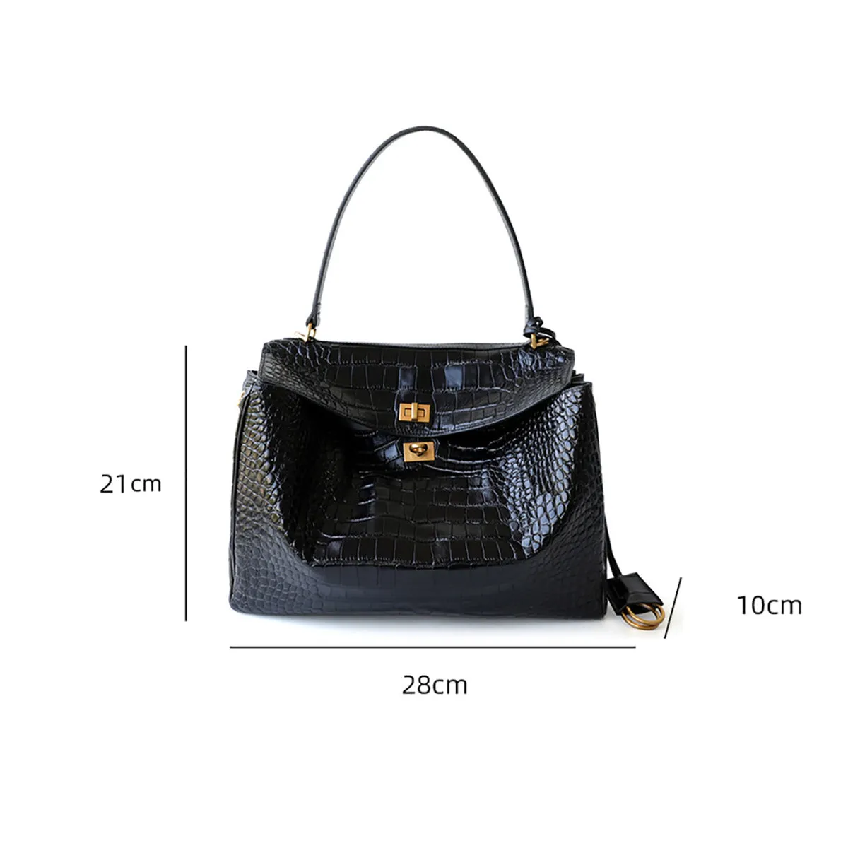 The Ivy | Luxury Black Crocodile-Embossed Leather Shoulder Bag – Elegant & Sophisticated
