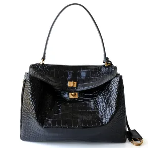 The Ivy | Luxury Black Crocodile-Embossed Leather Shoulder Bag – Elegant & Sophisticated