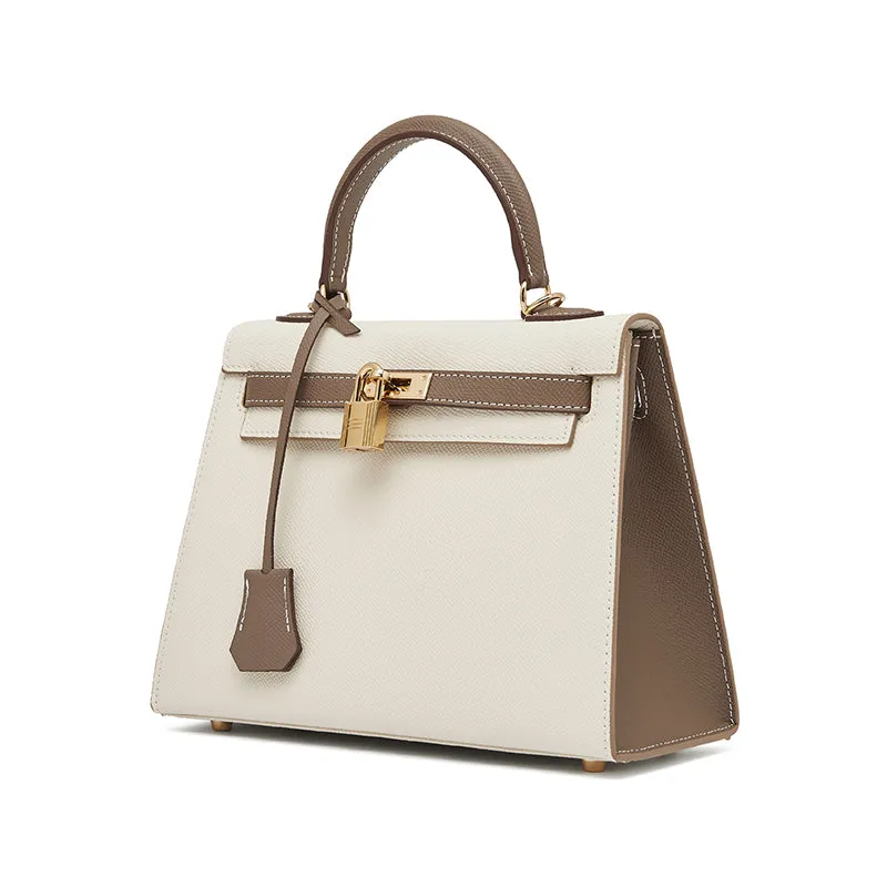 The Kelly | Luxury White & Taupe Leather Handbag – Elegant &Timeless
