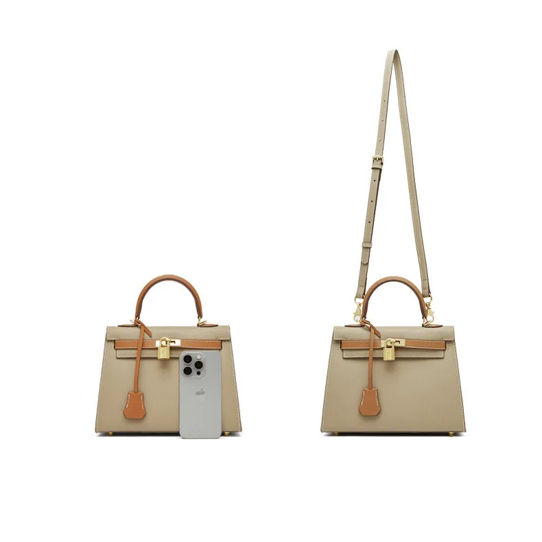 The Kelly | Luxury White & Taupe Leather Handbag – Elegant &Timeless