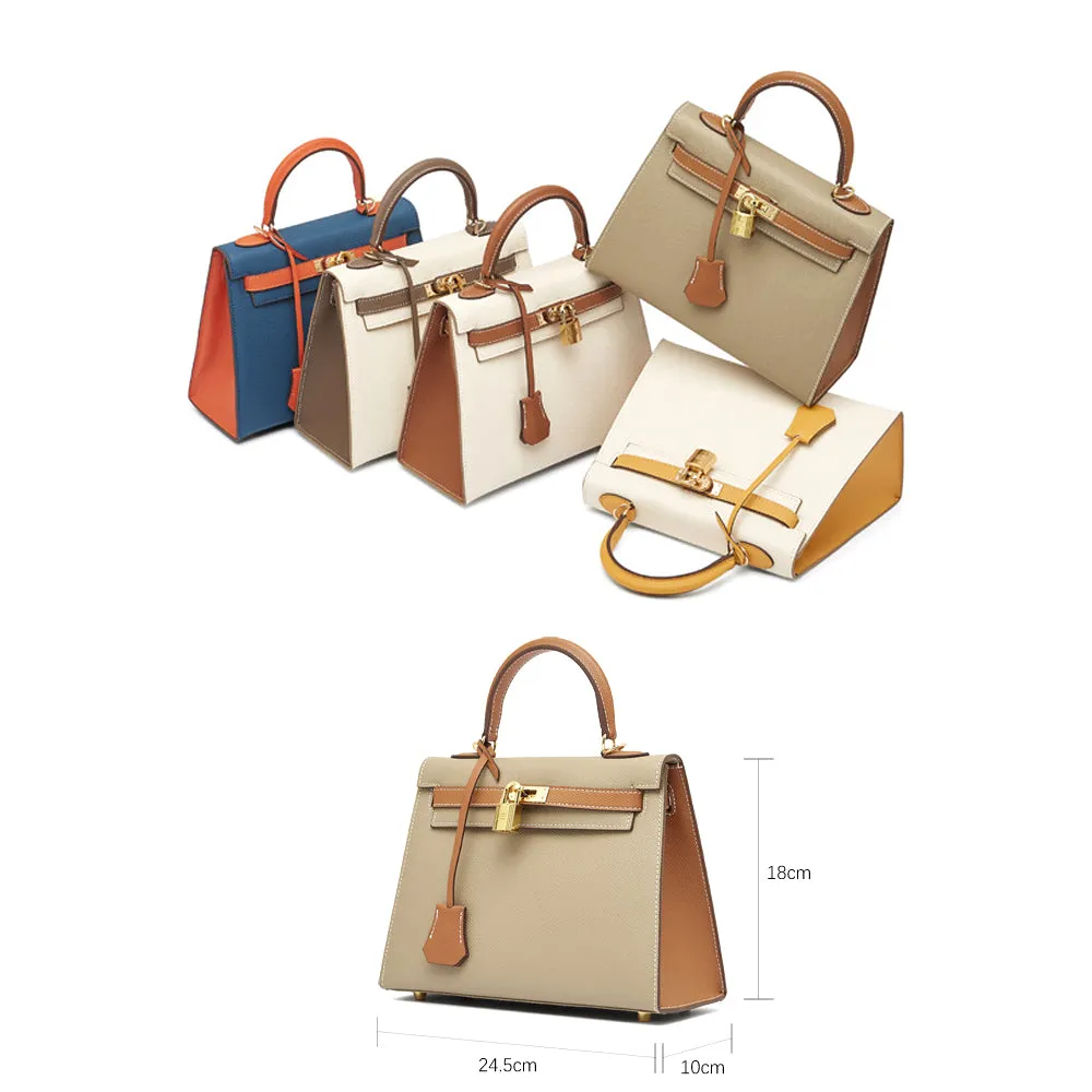 The Kelly | Luxury White & Taupe Leather Handbag – Elegant &Timeless