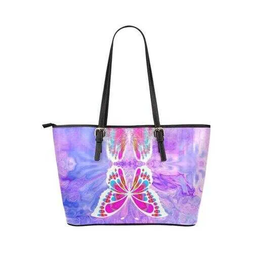 Tote Bags, Purple And Black Gradient Butterfly Style Leather Bag
