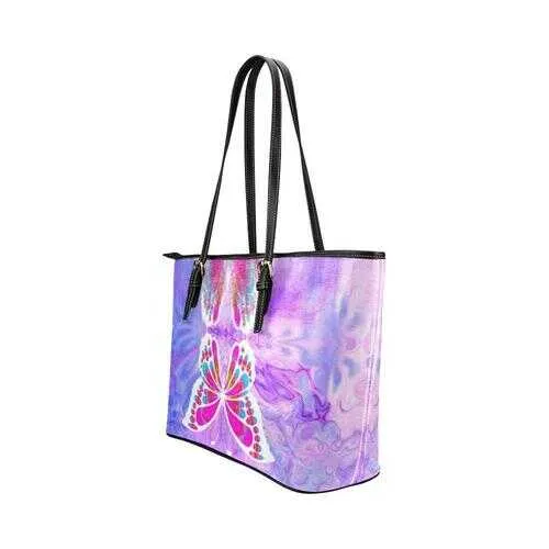 Tote Bags, Purple And Black Gradient Butterfly Style Leather Bag