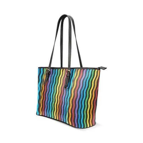 Tote Bags, Rainbow Stripped Black Leather Bag