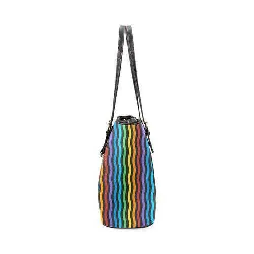Tote Bags, Rainbow Stripped Black Leather Bag