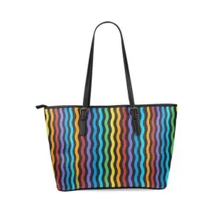 Tote Bags, Rainbow Stripped Black Leather Bag