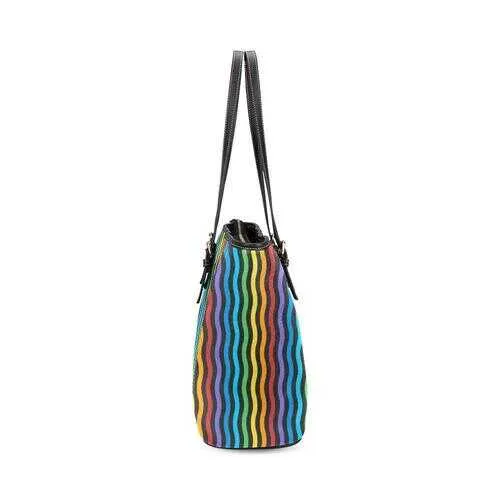 Tote Bags, Rainbow Stripped Black Leather Bag