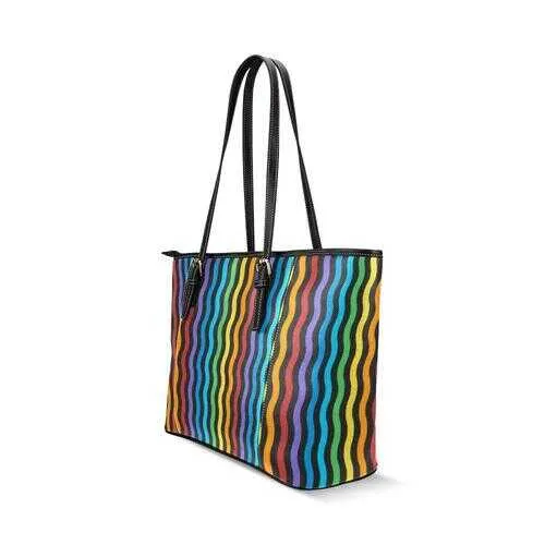 Tote Bags, Rainbow Stripped Black Leather Bag