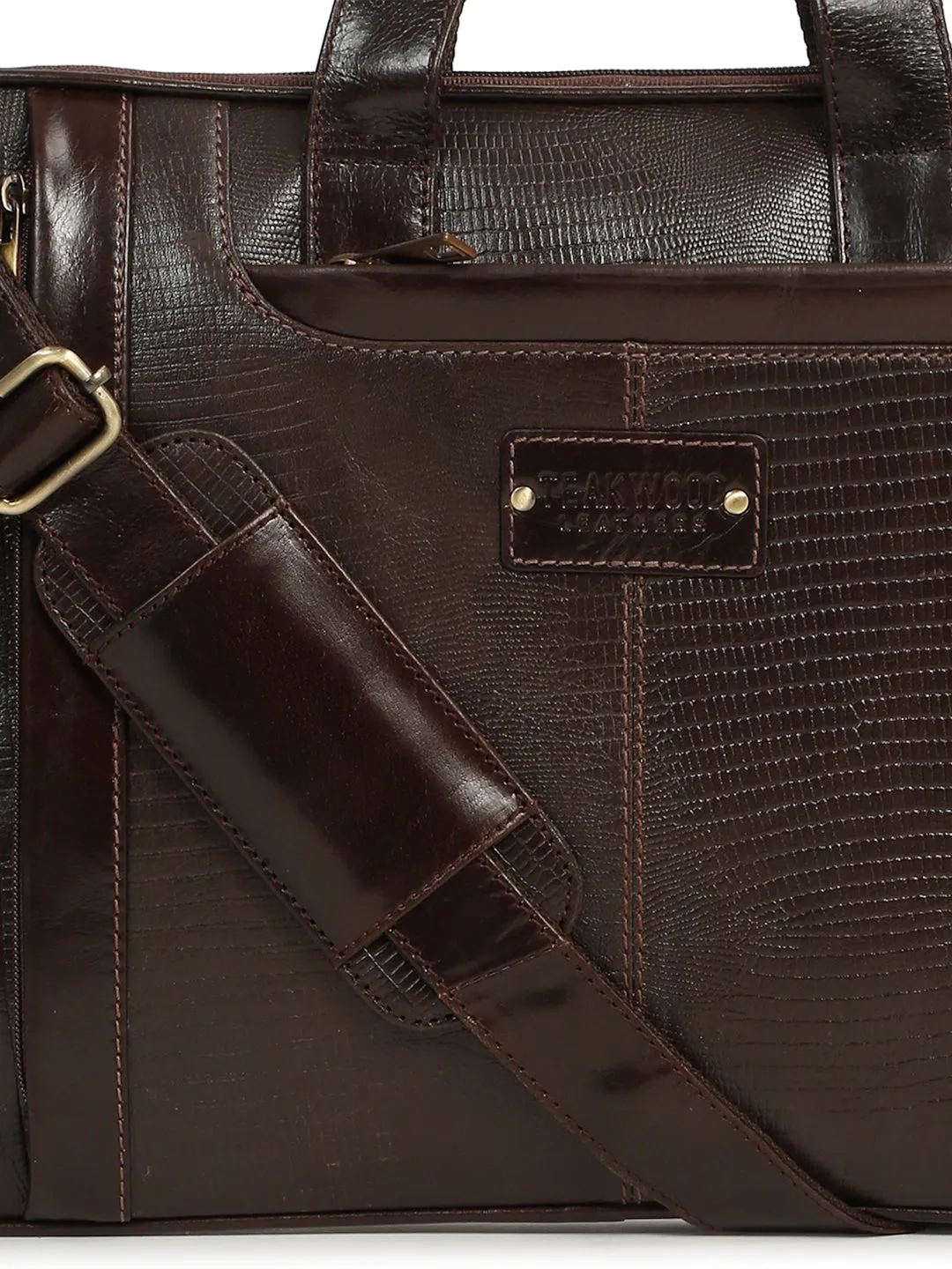 Unisex Brown Lizard Leather Structured laptop Bag