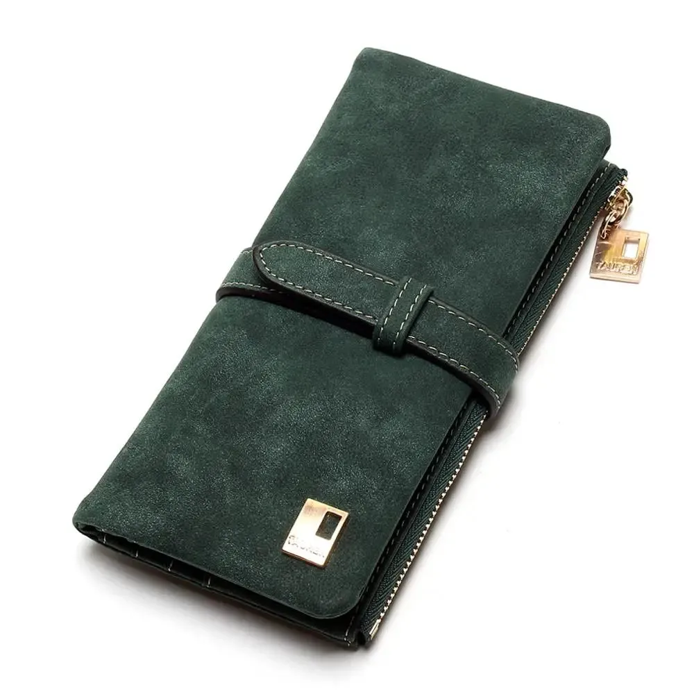 Vegan Friendly Nubuck Leather Zipper Long Design Purse