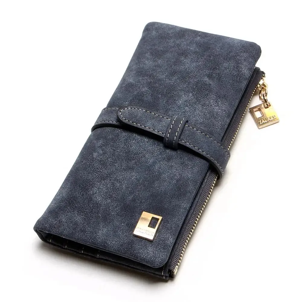 Vegan Friendly Nubuck Leather Zipper Long Design Purse