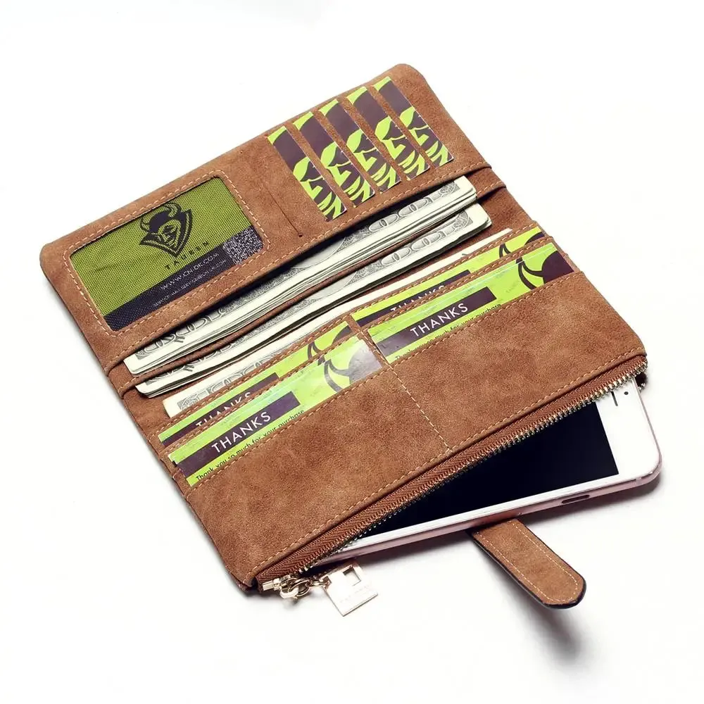 Vegan Friendly Nubuck Leather Zipper Long Design Purse