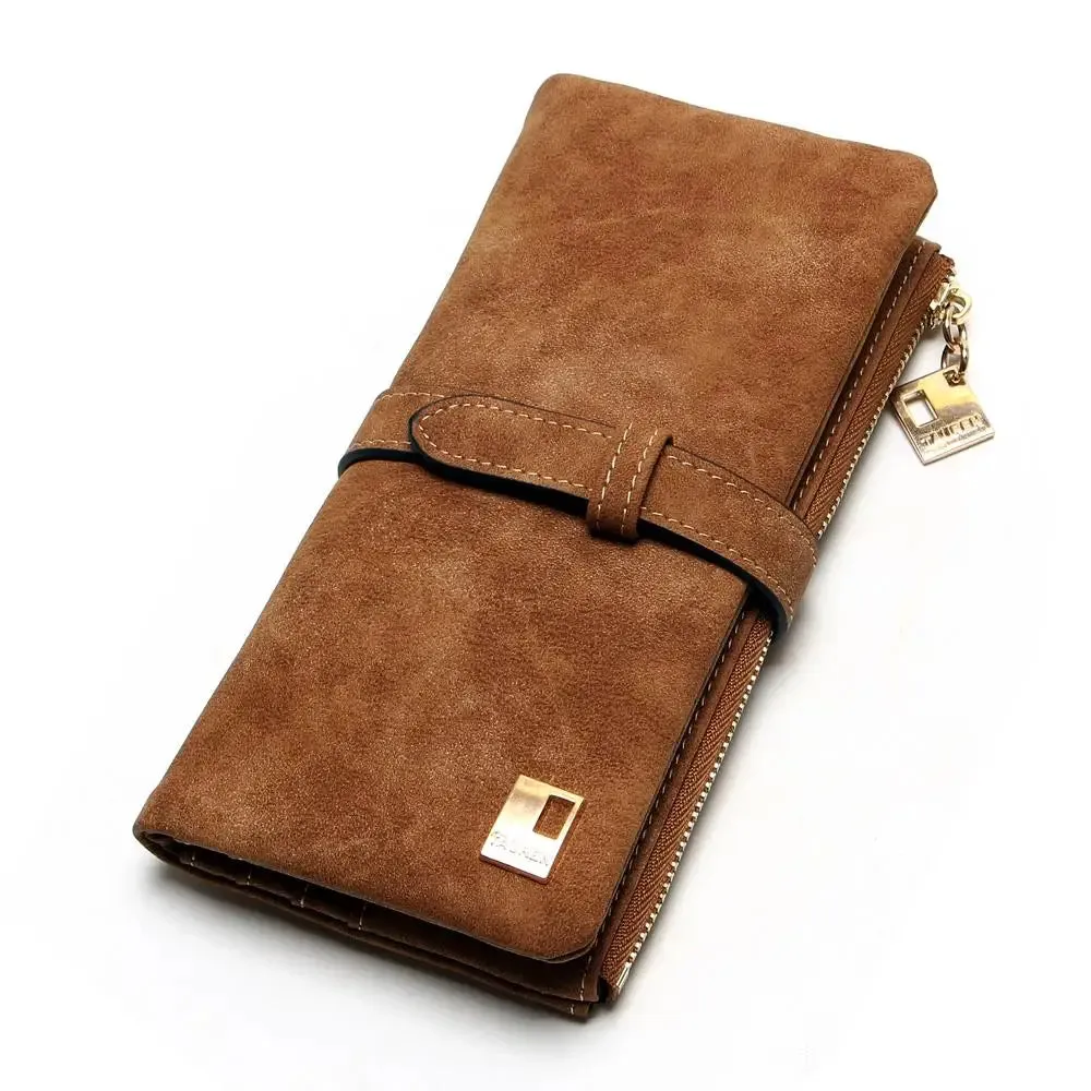 Vegan Friendly Nubuck Leather Zipper Long Design Purse