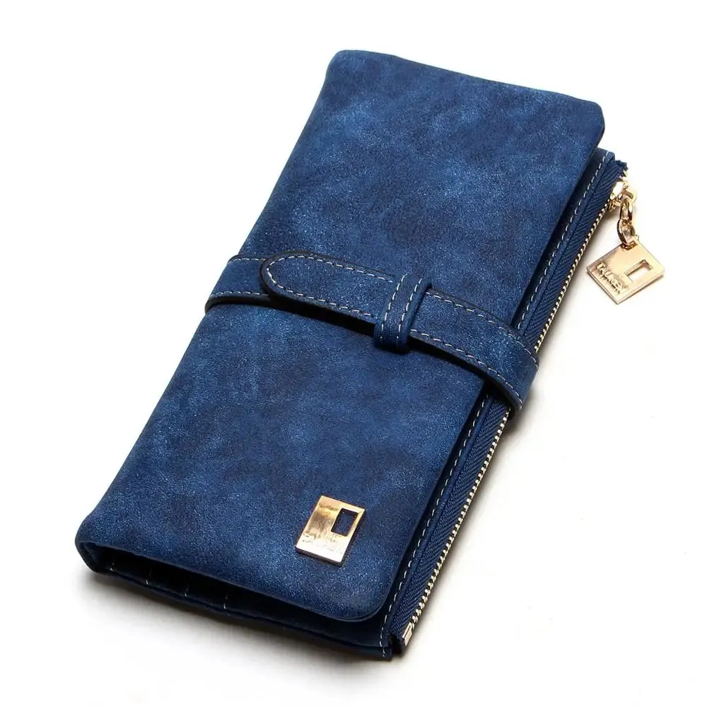 Vegan Friendly Nubuck Leather Zipper Long Design Purse