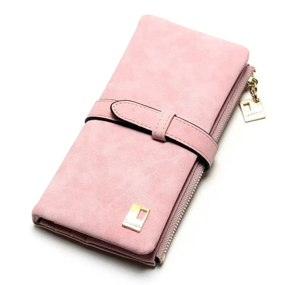 Vegan Friendly Nubuck Leather Zipper Long Design Purse