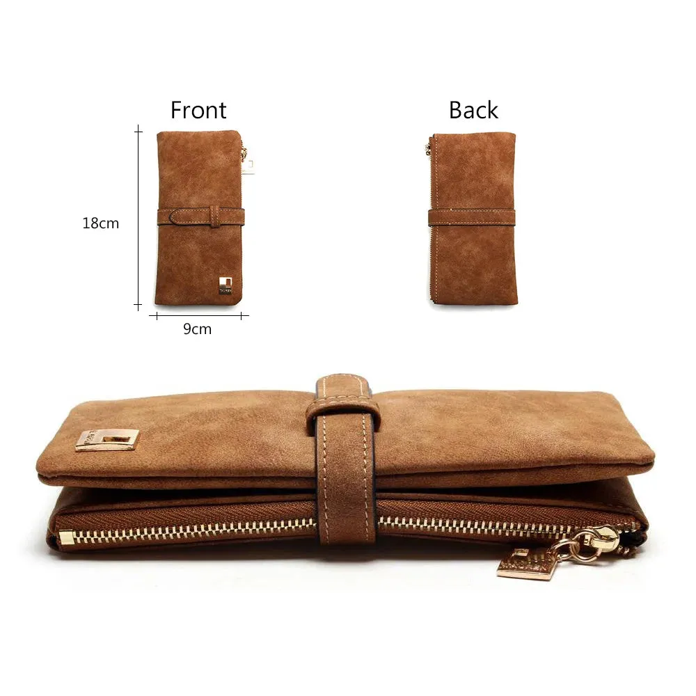 Vegan Friendly Nubuck Leather Zipper Long Design Purse