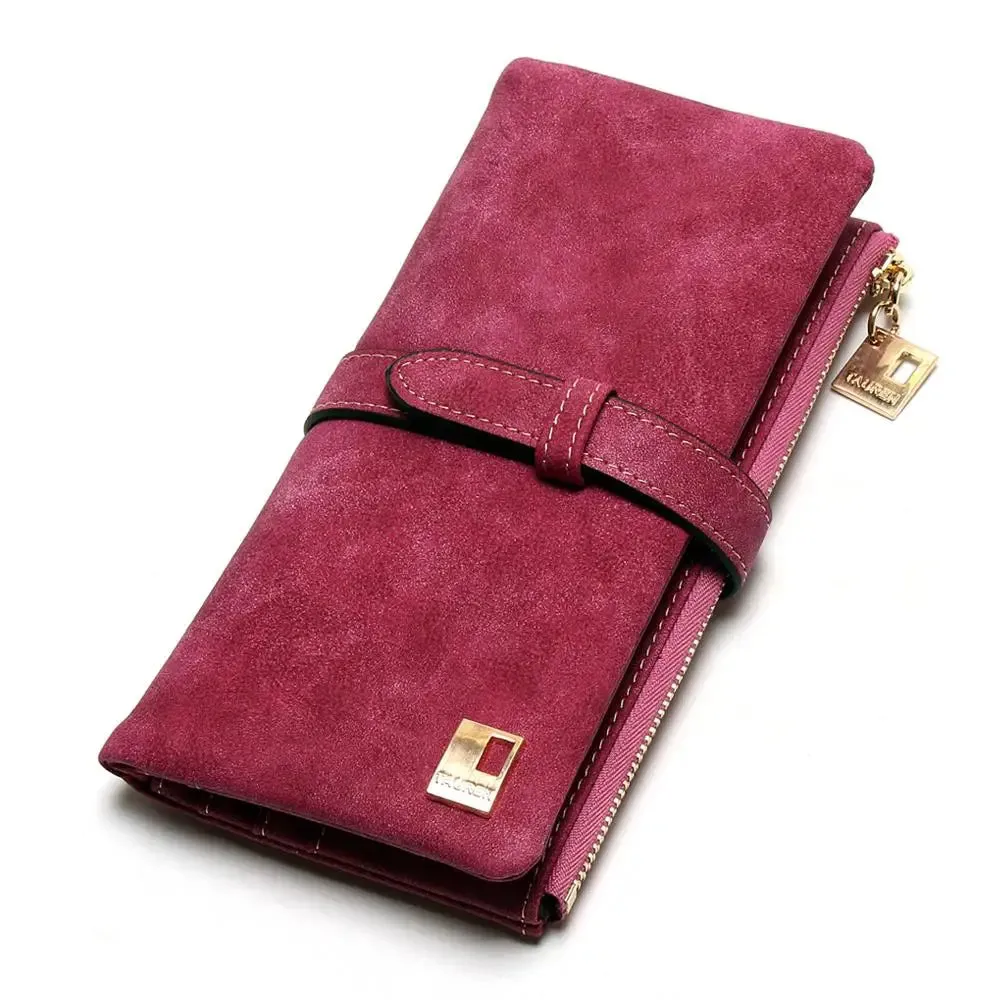 Vegan Friendly Nubuck Leather Zipper Long Design Purse