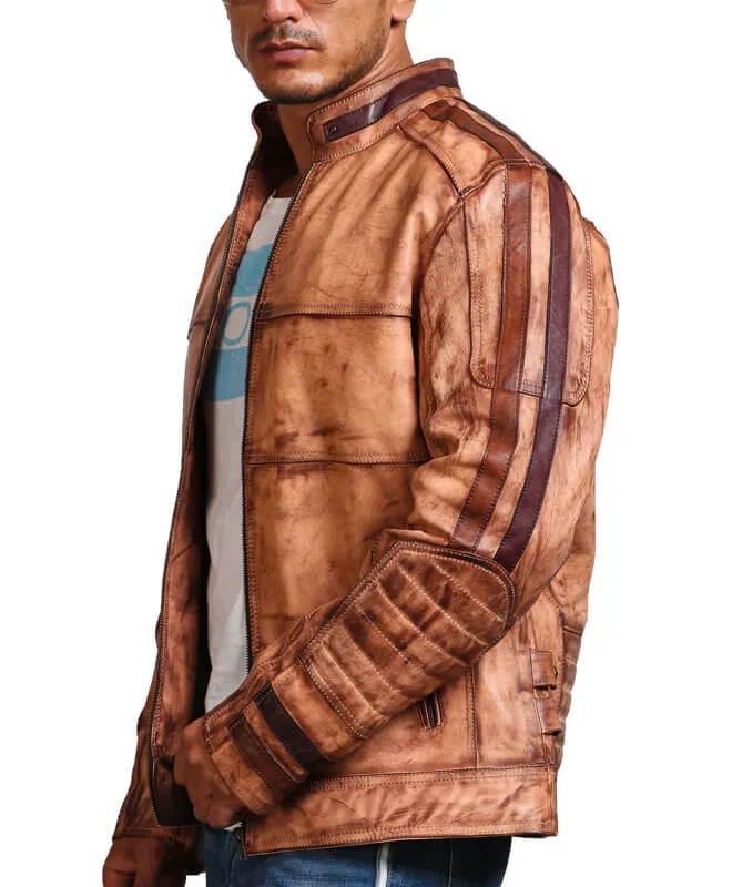 Vintage Tan Biker Leather Jacket