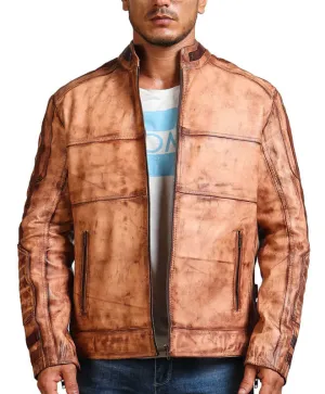 Vintage Tan Biker Leather Jacket