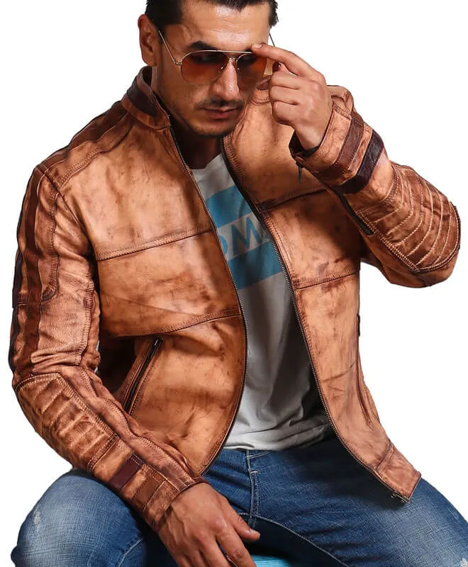Vintage Tan Biker Leather Jacket