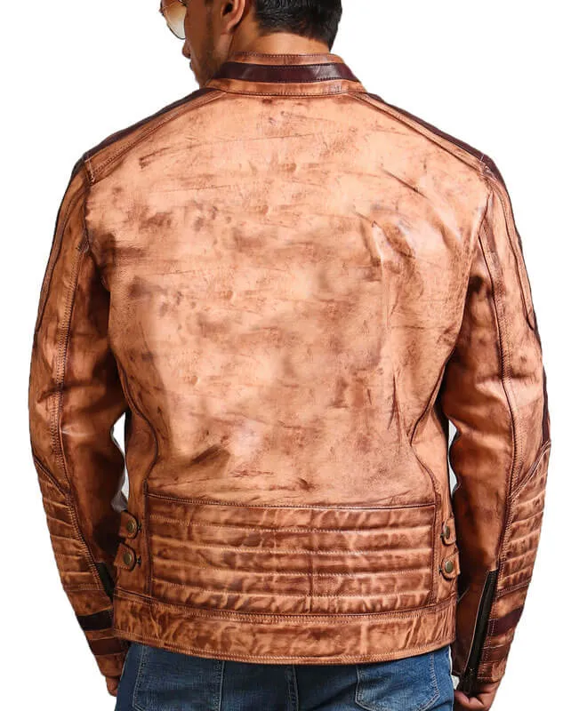 Vintage Tan Biker Leather Jacket