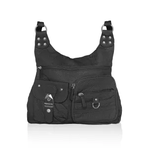 Washable Vegan Leather Series - Casual Messenger Bags - Black