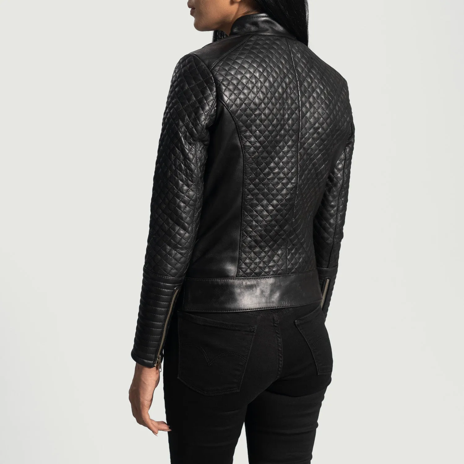 Women Quilted Black Leather Biker Jacket