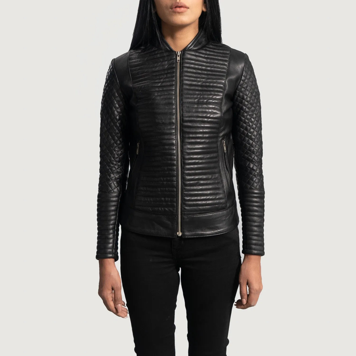 Women Quilted Black Leather Biker Jacket