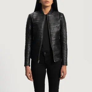 Women Quilted Black Leather Biker Jacket