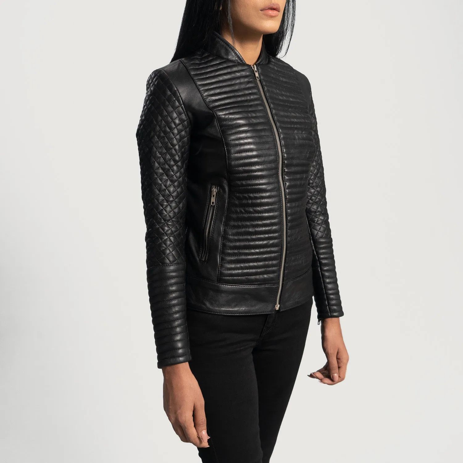 Women Quilted Black Leather Biker Jacket