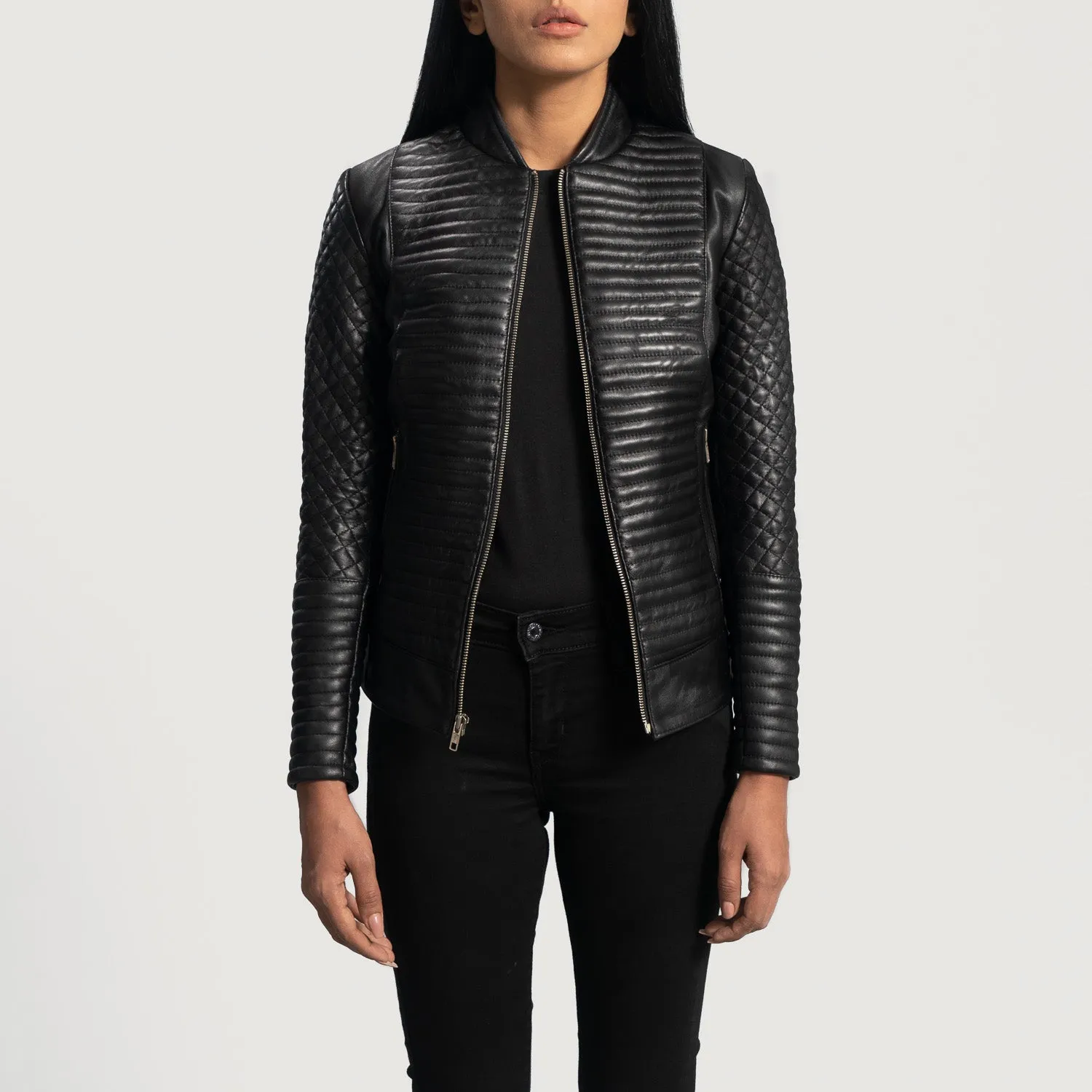 Women Quilted Black Leather Biker Jacket